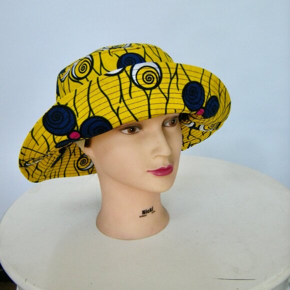 Moremi Clothing Ankara Bucket Hat in Yellow African Print - Boho Summer Beach - Picture 3 of 6